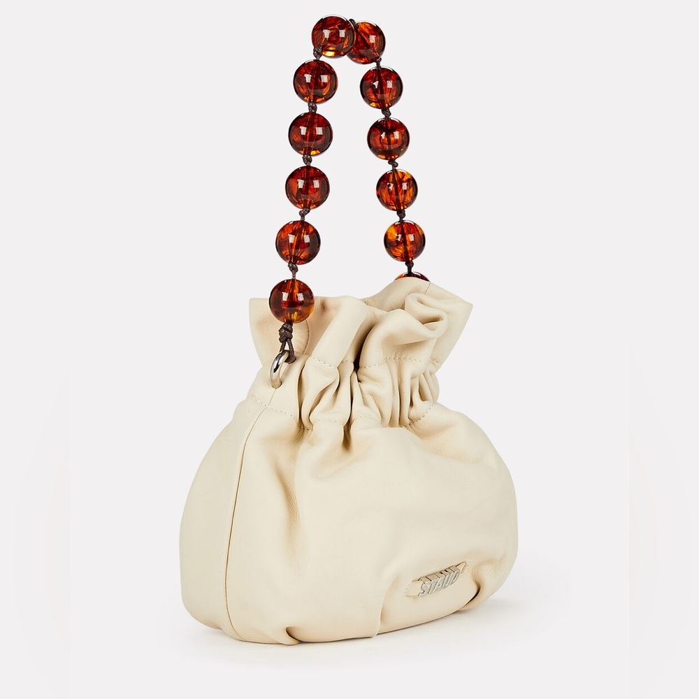 STAUD white purse with beaded strap + crossbody strap